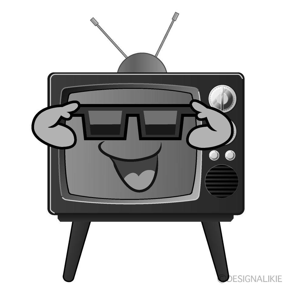 かわいいサングラスをかけた古いテレビ白黒イラスト