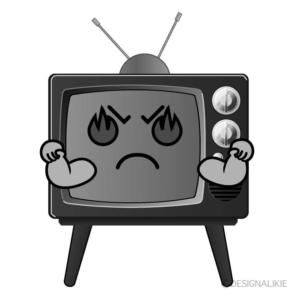 かわいい燃える古いテレビ白黒イラスト