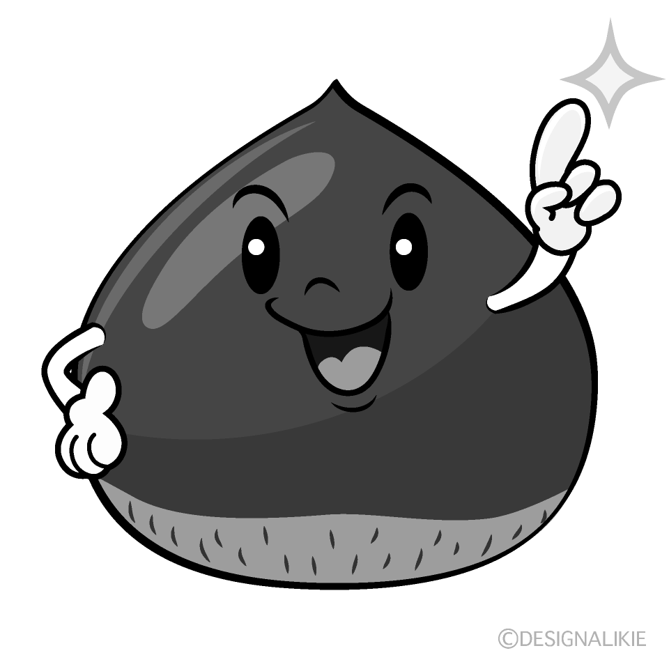 かわいい指差し栗白黒イラスト