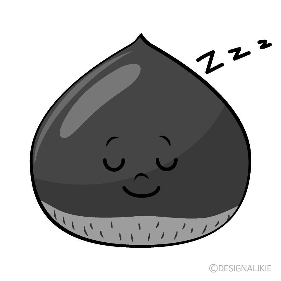 かわいい寝る栗白黒イラスト