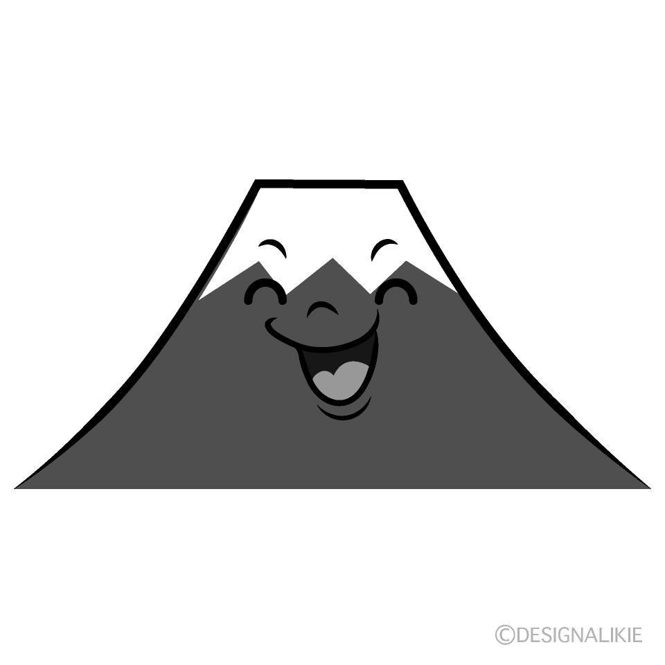 かわいい笑顔の富士山白黒イラスト