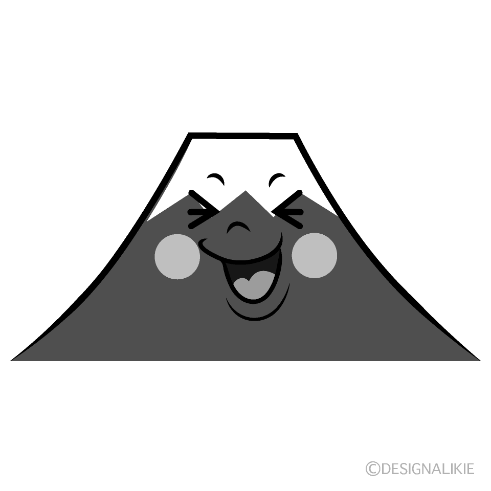 かわいい笑う富士山白黒イラスト