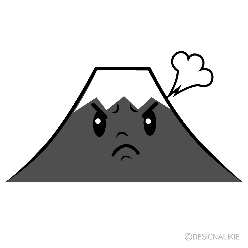 かわいい怒る富士山白黒イラスト