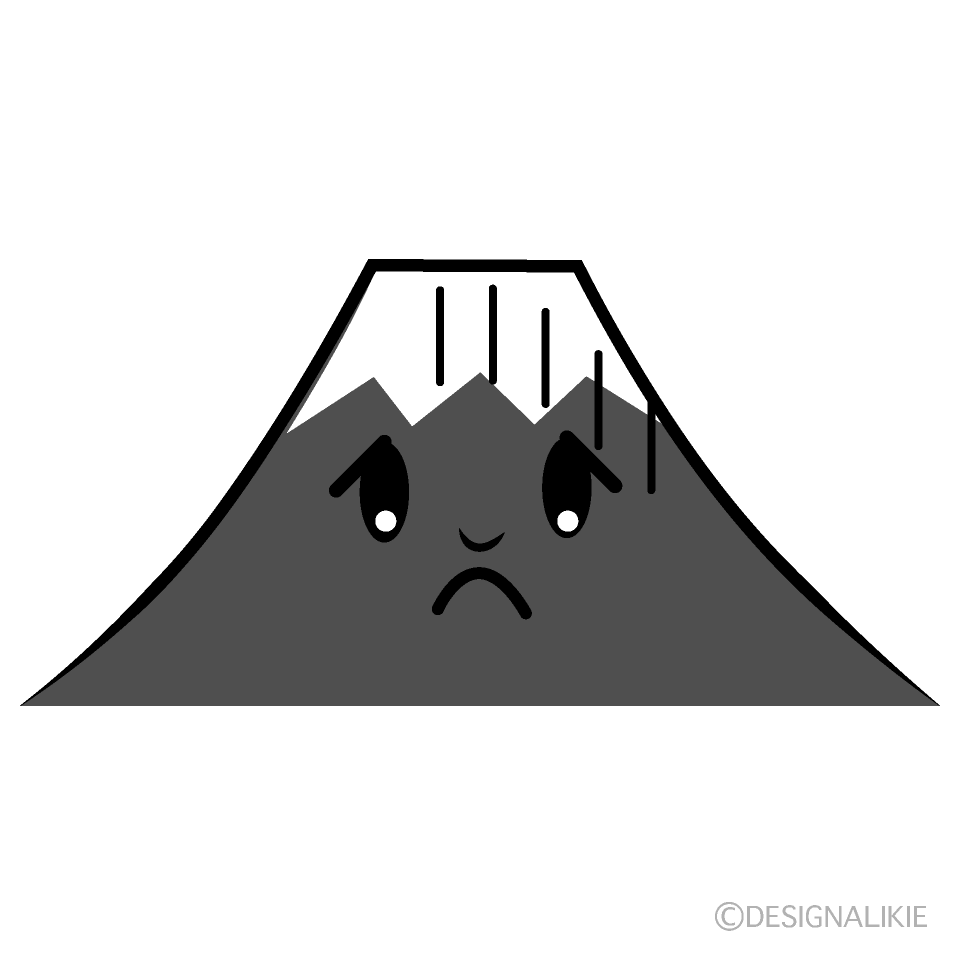 かわいい天気の悪い富士山白黒イラスト