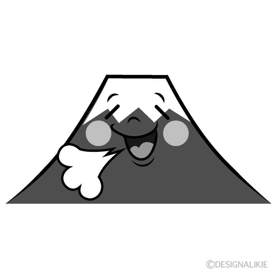 かわいいリラックスする富士山白黒イラスト