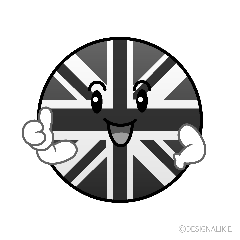 かわいいいいね！のイギリス国旗（丸型）白黒イラスト