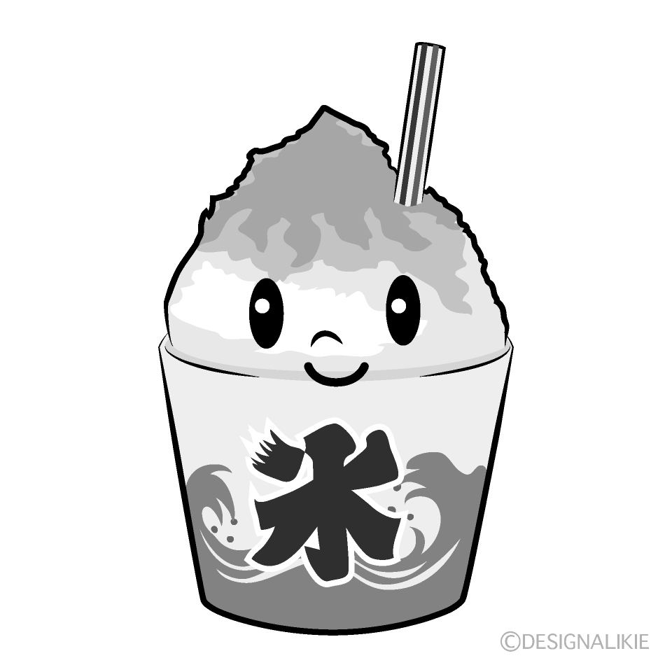 かわいいかき氷白黒イラスト