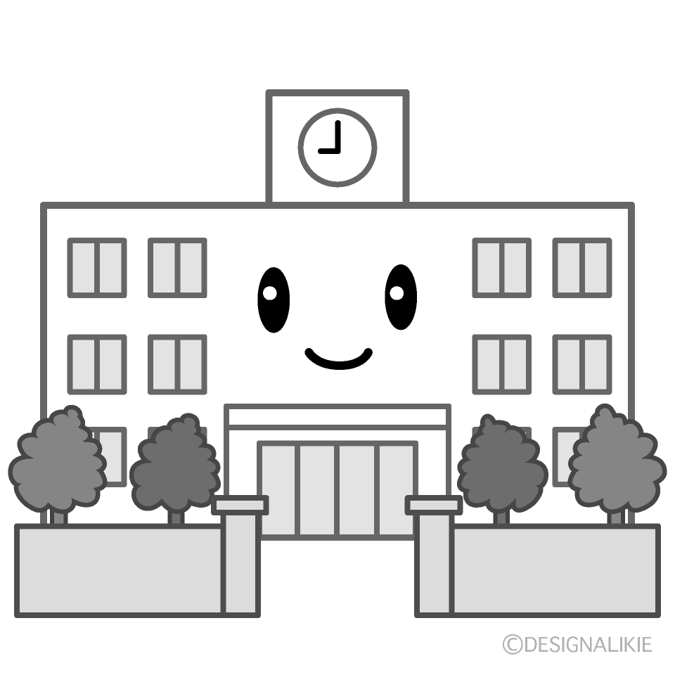 かわいい学校白黒イラスト