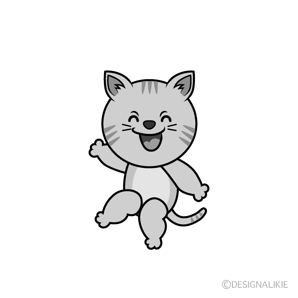 かわいい笑顔のトラ猫白黒イラスト