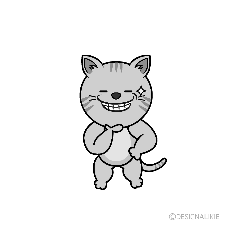 かわいいニヤリとするトラ猫白黒イラスト