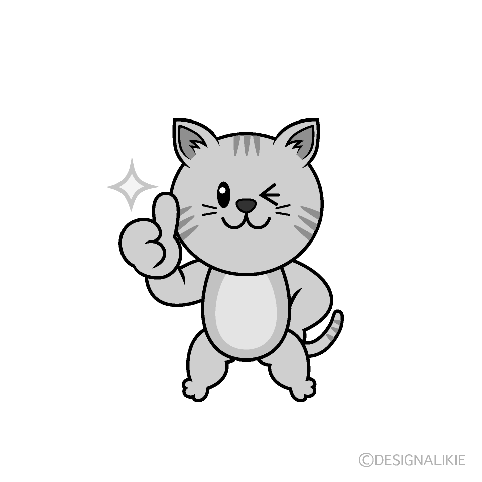 かわいいいいねするトラ猫白黒イラスト