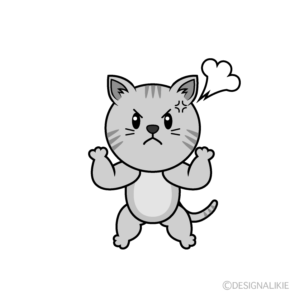 かわいい怒るトラ猫白黒イラスト