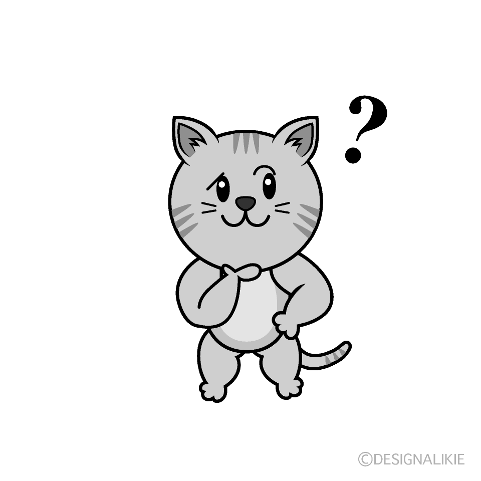 かわいい考えるトラ猫白黒イラスト