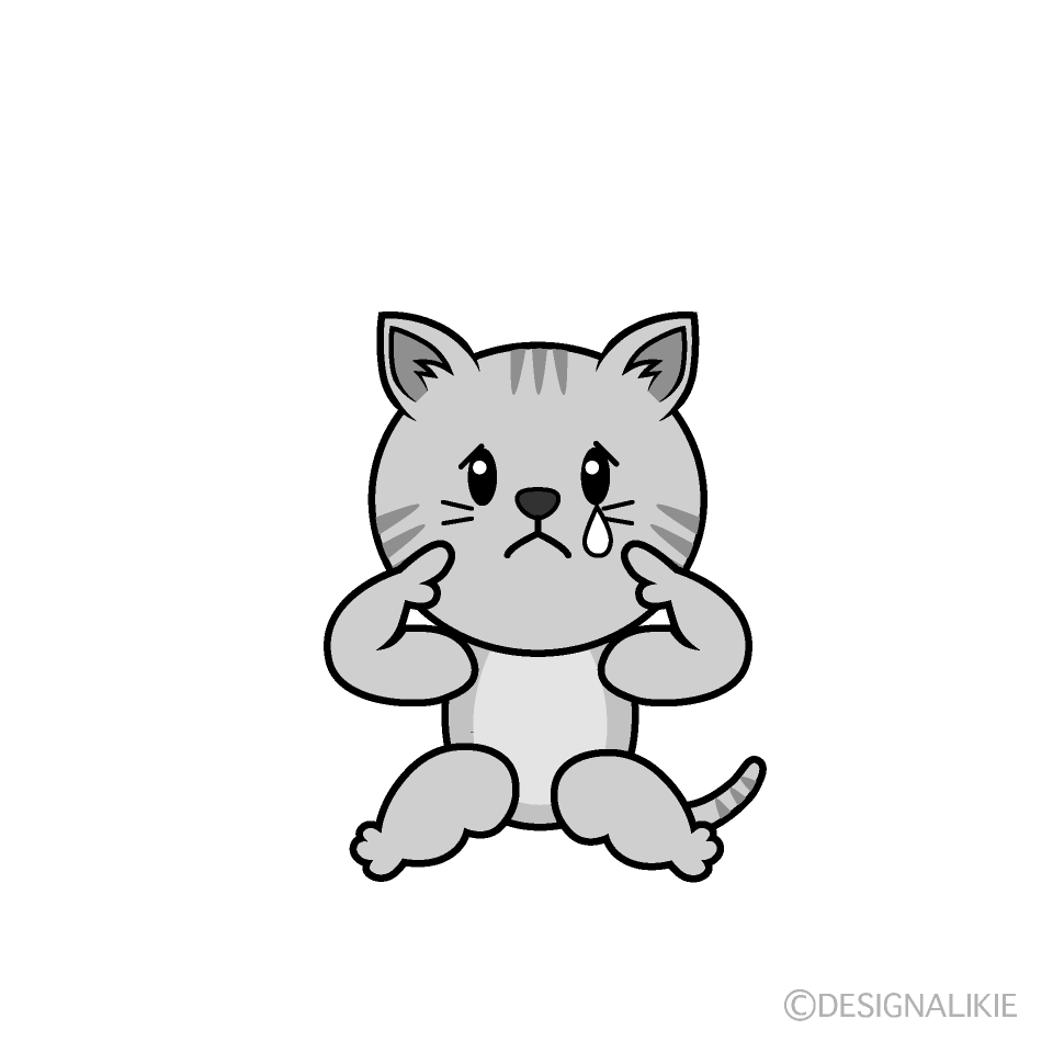 かわいい悲しいトラ猫白黒イラスト