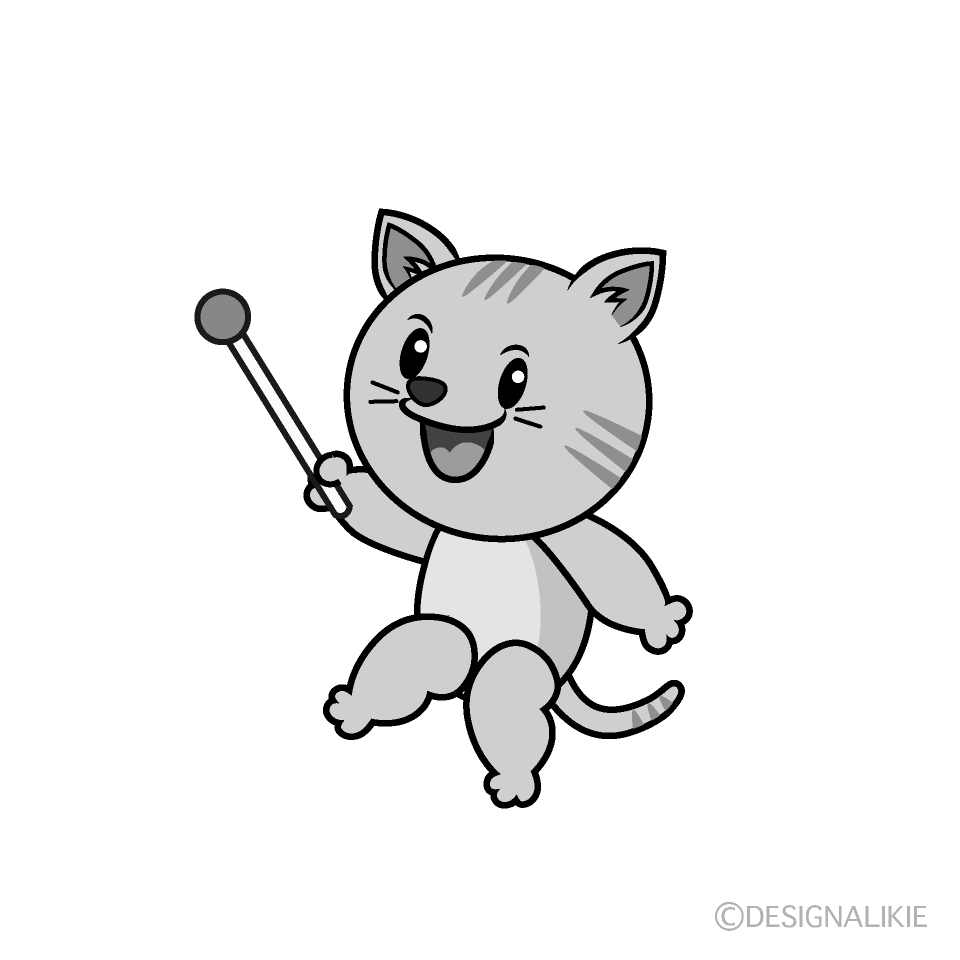 かわいい説明するトラ猫白黒イラスト