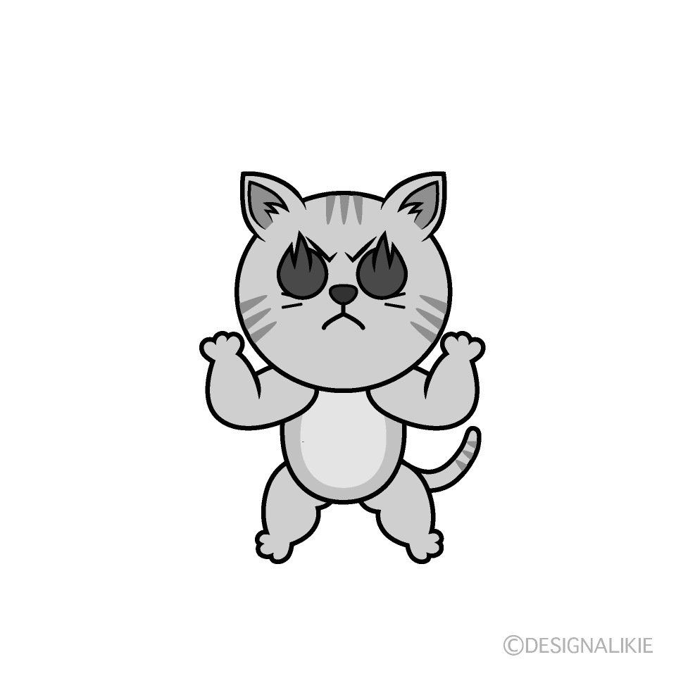 かわいい燃えるトラ猫白黒イラスト