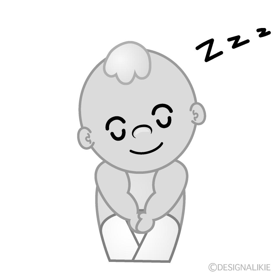 かわいい居眠りする赤ちゃん白黒イラスト