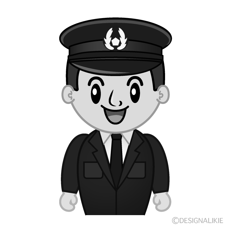 かわいい笑顔の警察官白黒イラスト