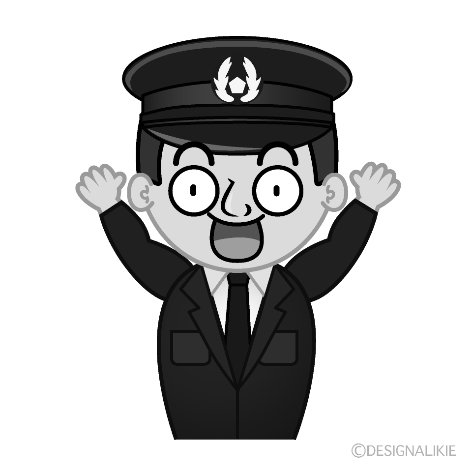 かわいい驚く警察官白黒イラスト