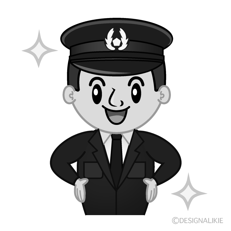 かわいい自信満々な警察官白黒イラスト