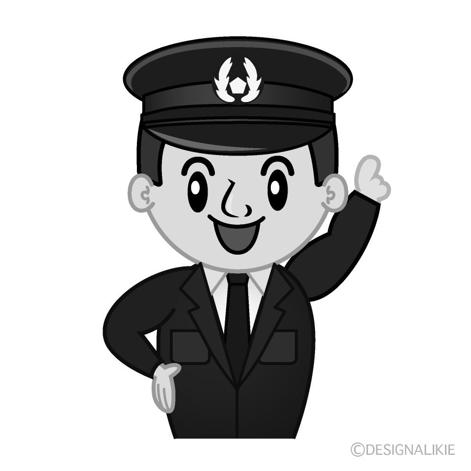 かわいい指差し警察官白黒イラスト