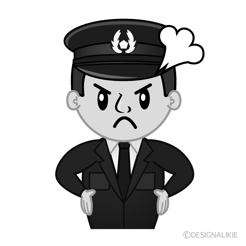 かわいい怒る警察官白黒イラスト