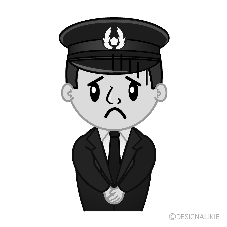 かわいい落ち込む警察官白黒イラスト