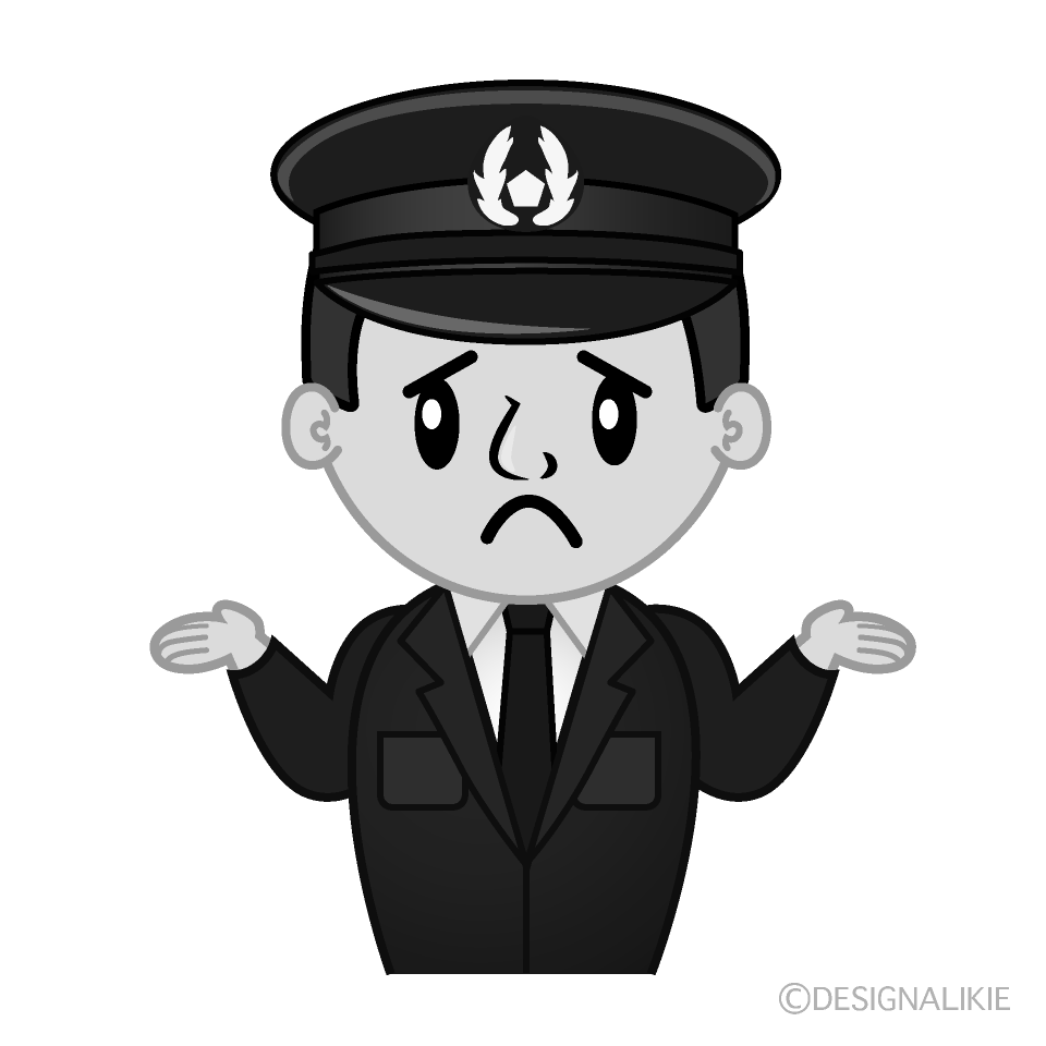 かわいい困る警察官白黒イラスト