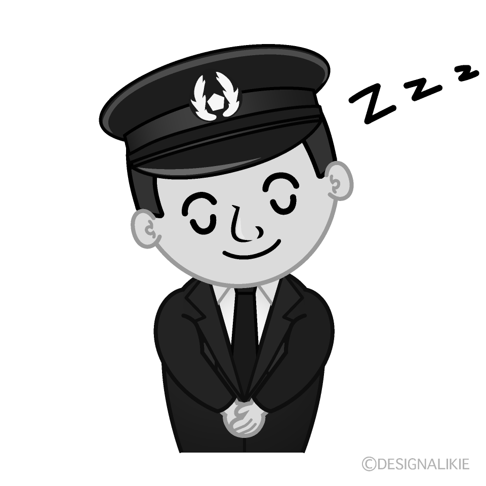 かわいい居眠りする警察官白黒イラスト