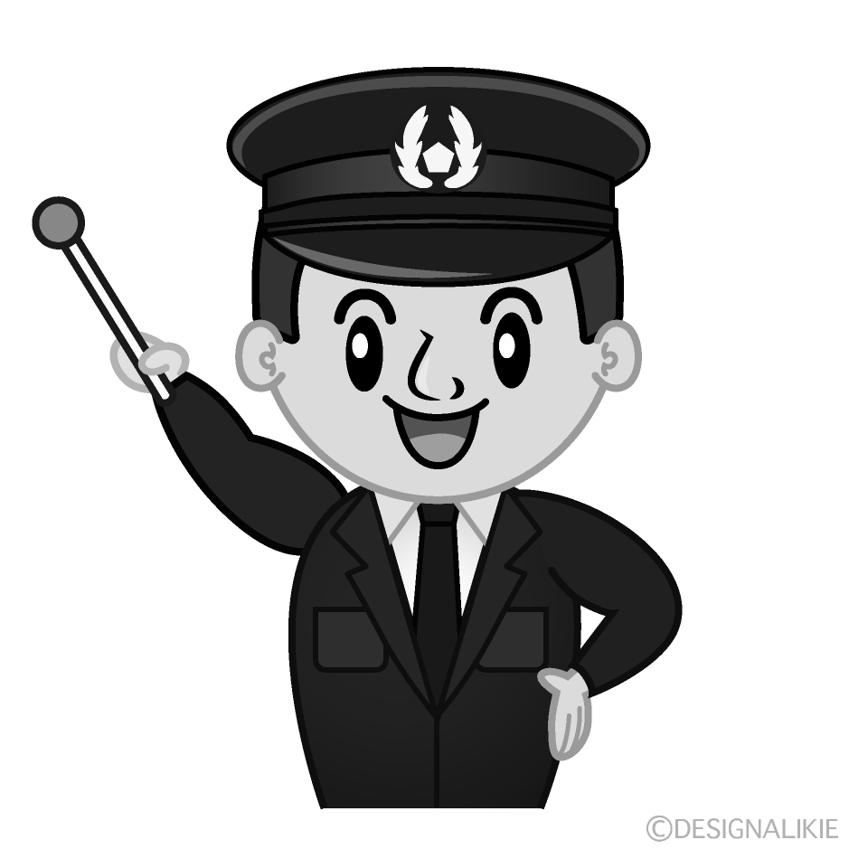 かわいい説明する警察官白黒イラスト