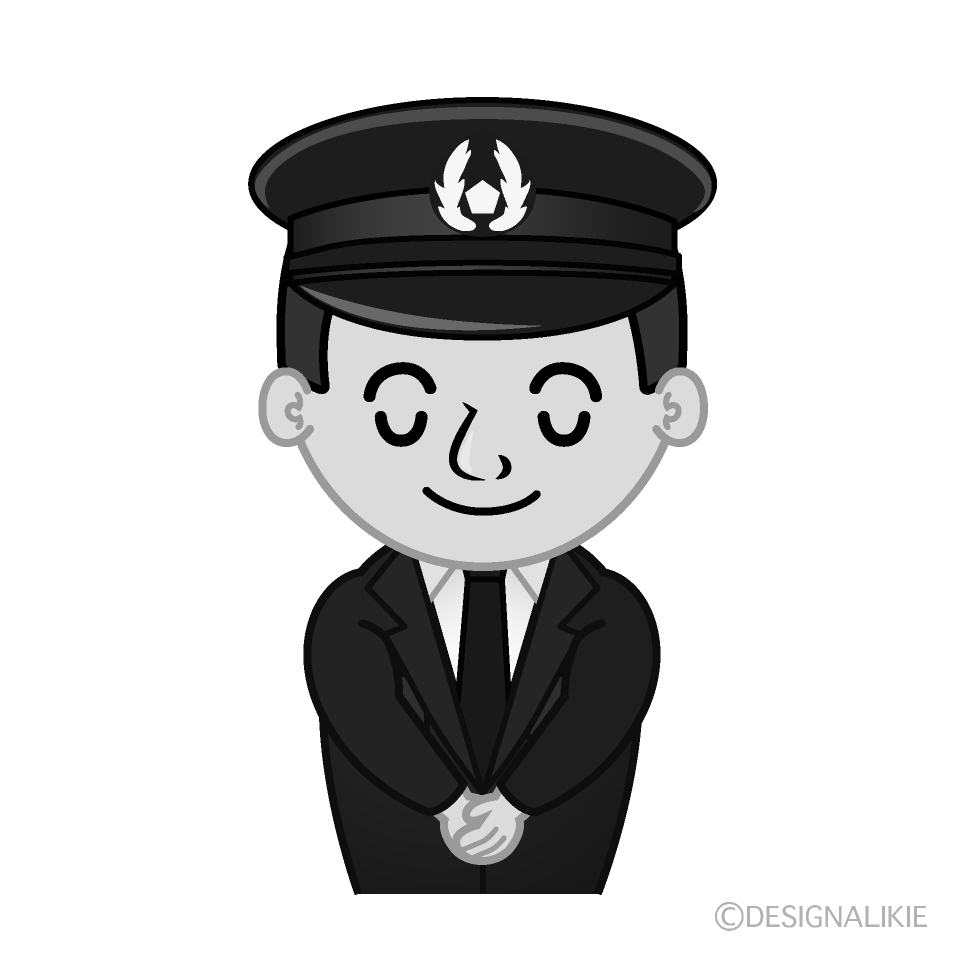 かわいいお辞儀する警察官白黒イラスト