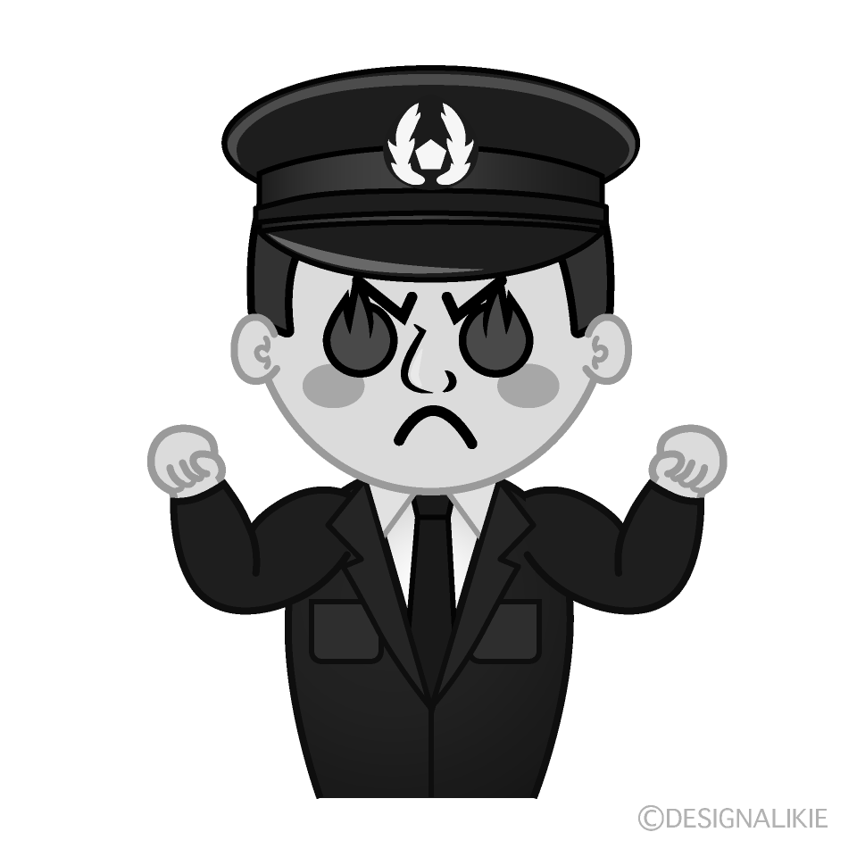 かわいい燃える警察官白黒イラスト