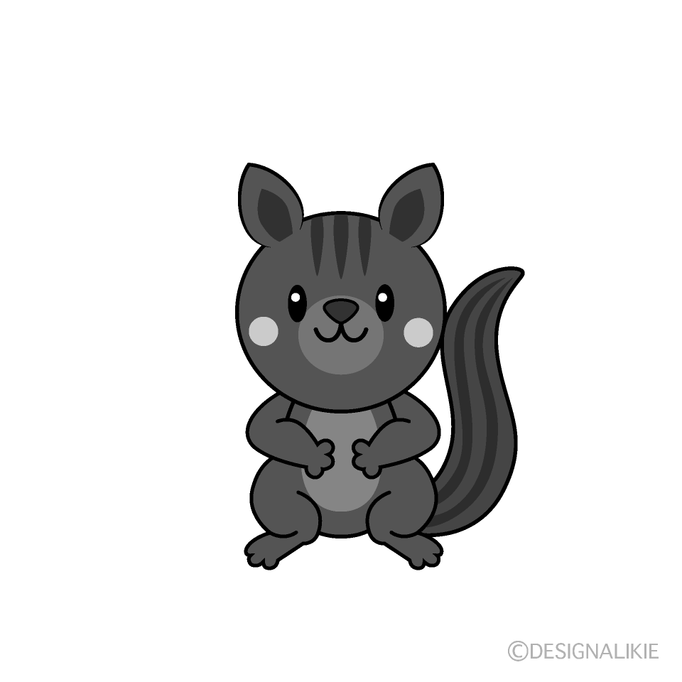 かわいいリス白黒イラスト