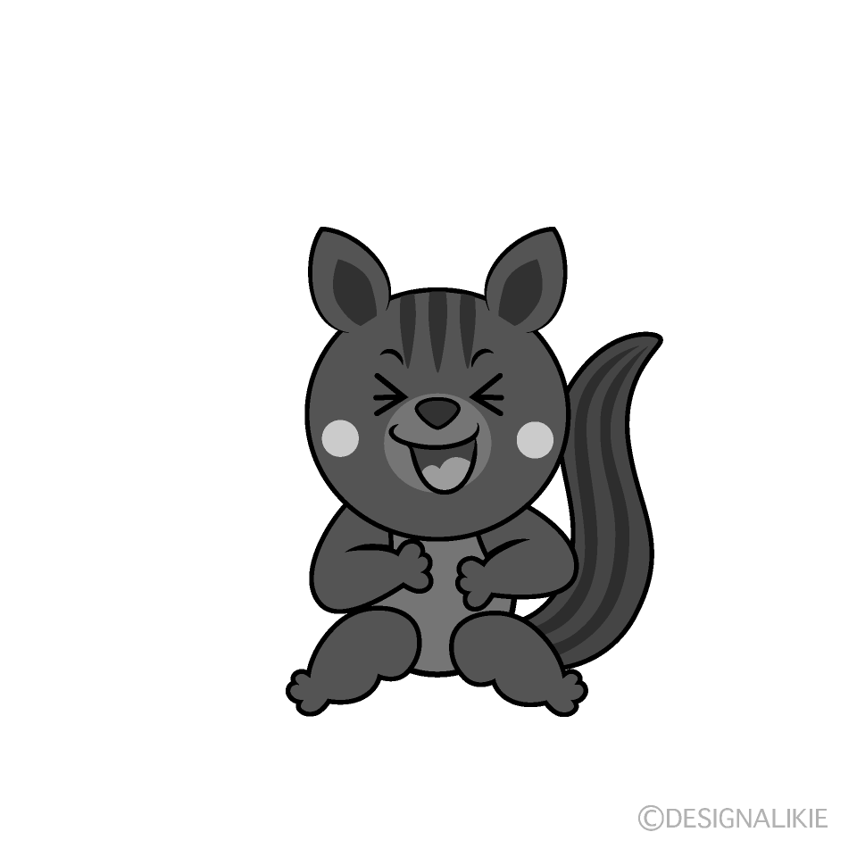 かわいい笑うリス白黒イラスト