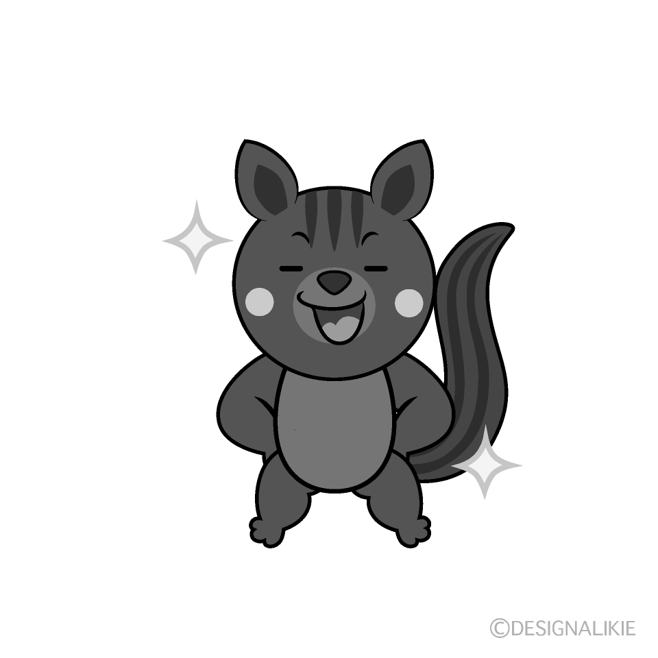 かわいい自信満々なリス白黒イラスト