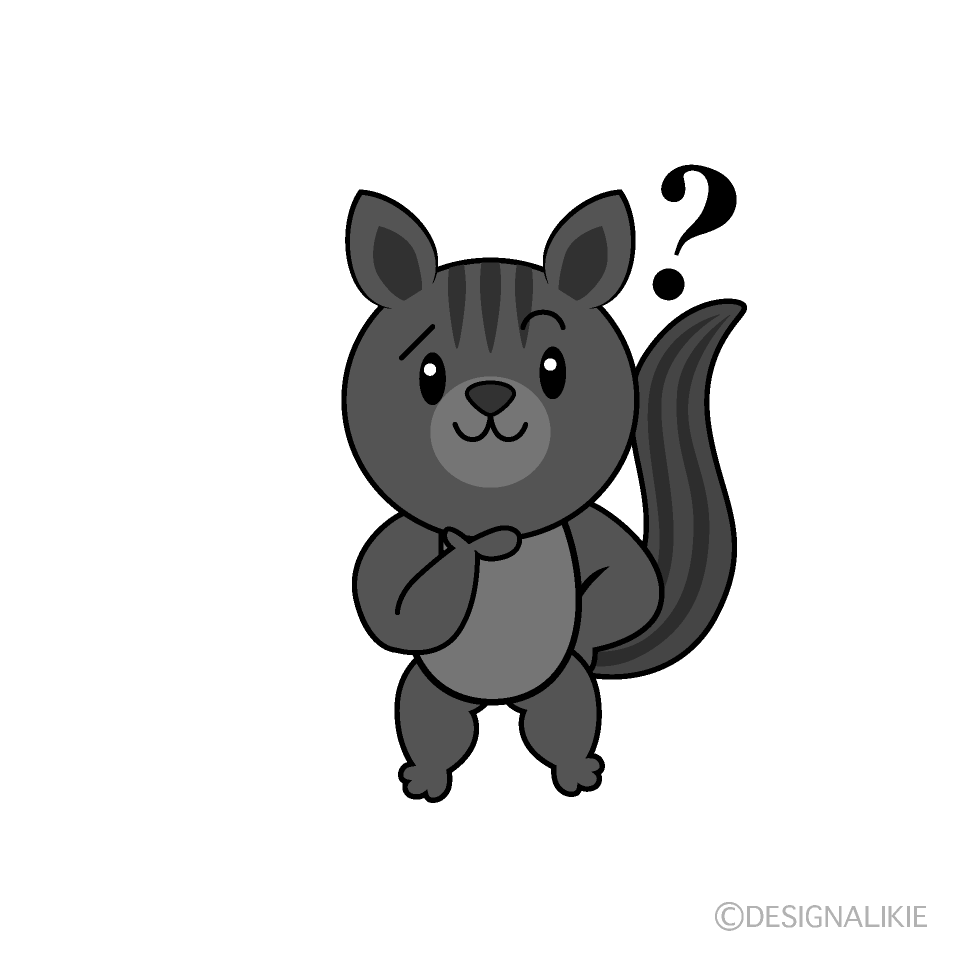 かわいい考えるリス白黒イラスト