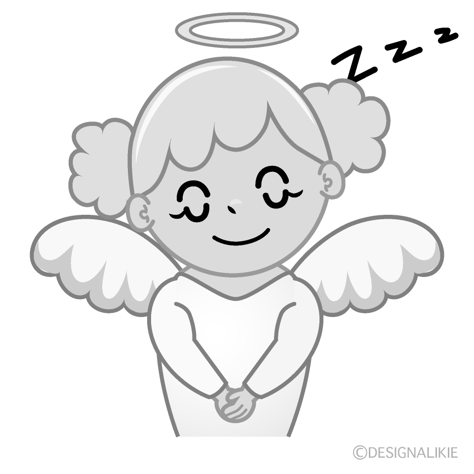 かわいい居眠りする天使白黒イラスト