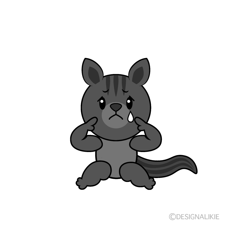 かわいい悲しいリス白黒イラスト