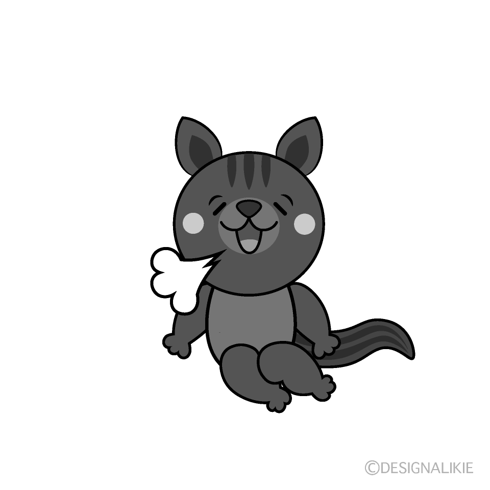 かわいいリラックスしたリス白黒イラスト