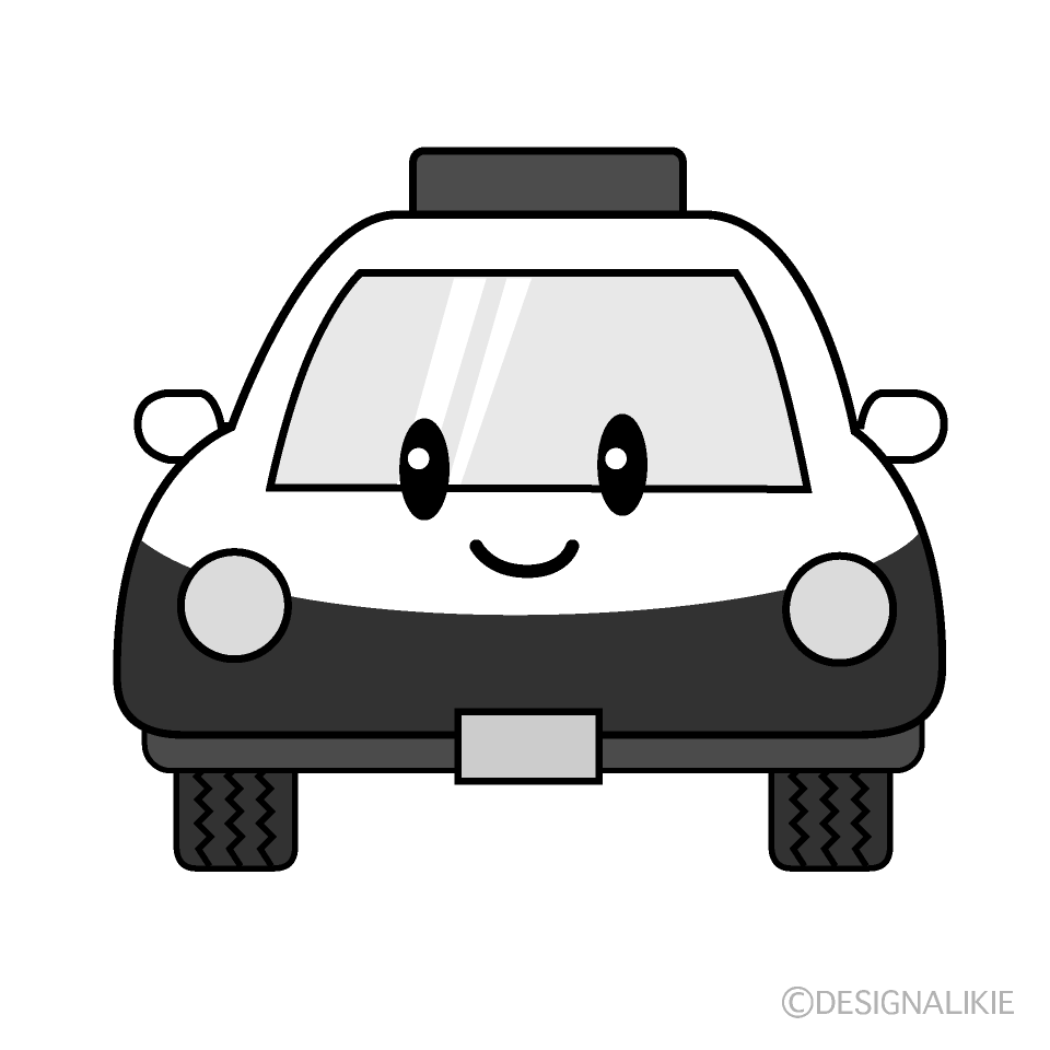 かわいいパトカー白黒イラスト