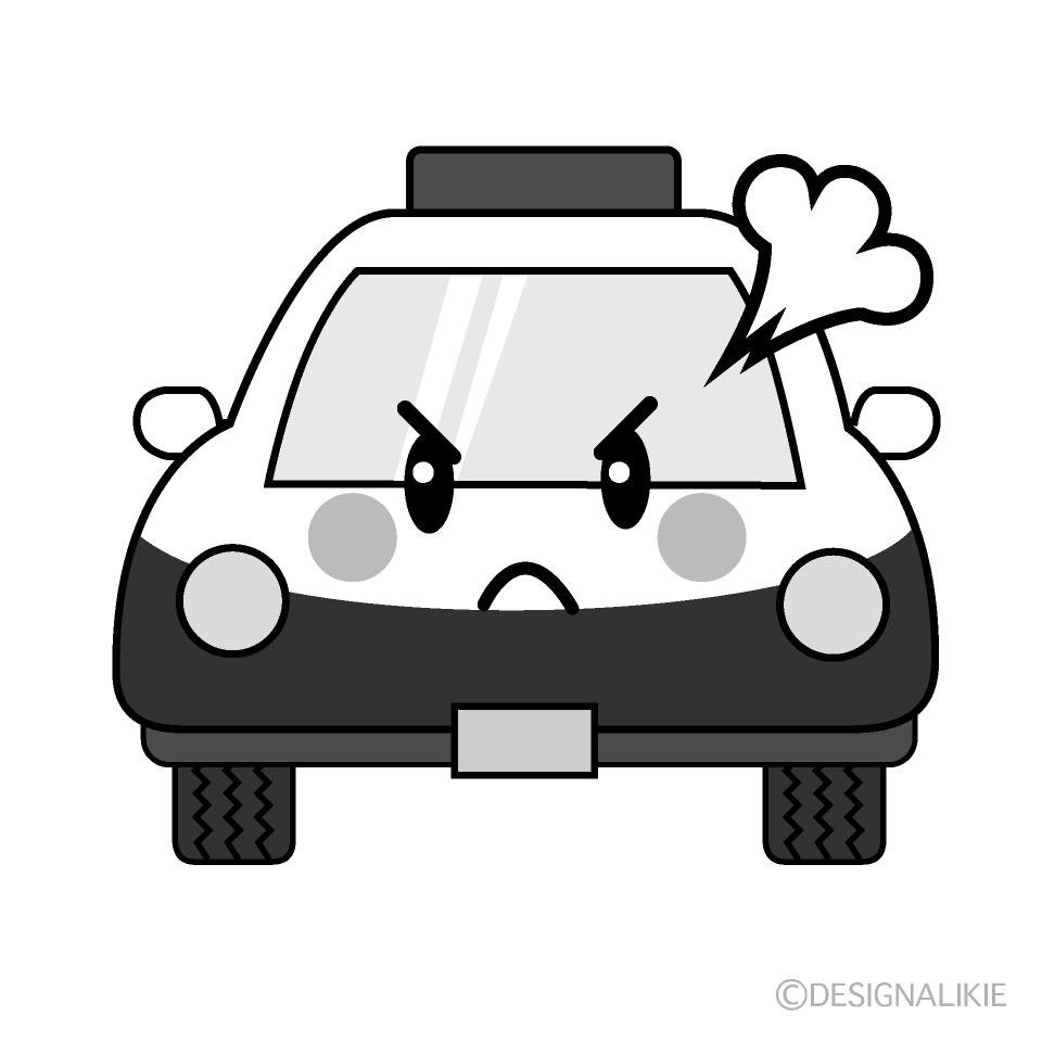 かわいい怒るパトカー白黒イラスト