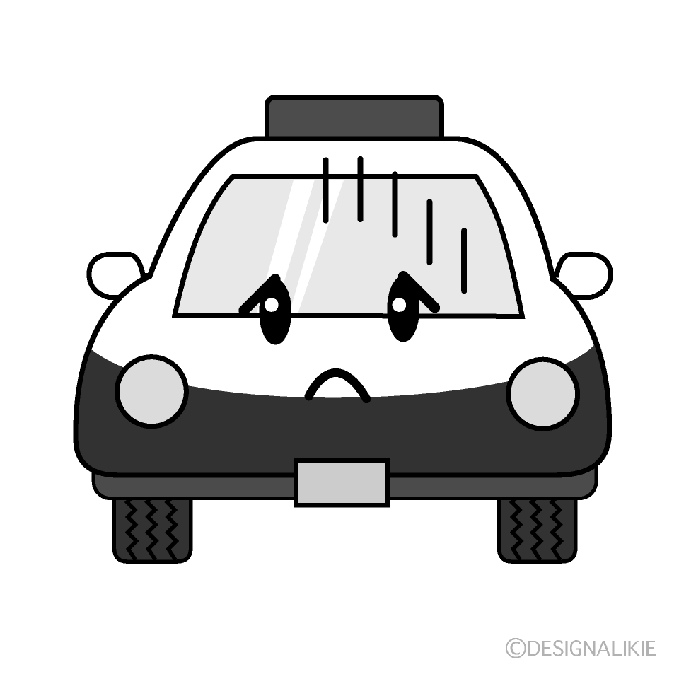 かわいい落ち込むパトカー白黒イラスト