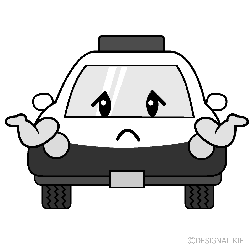 かわいい困るパトカー白黒イラスト