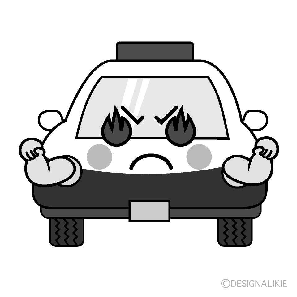 かわいい熱意のあるパトカー白黒イラスト