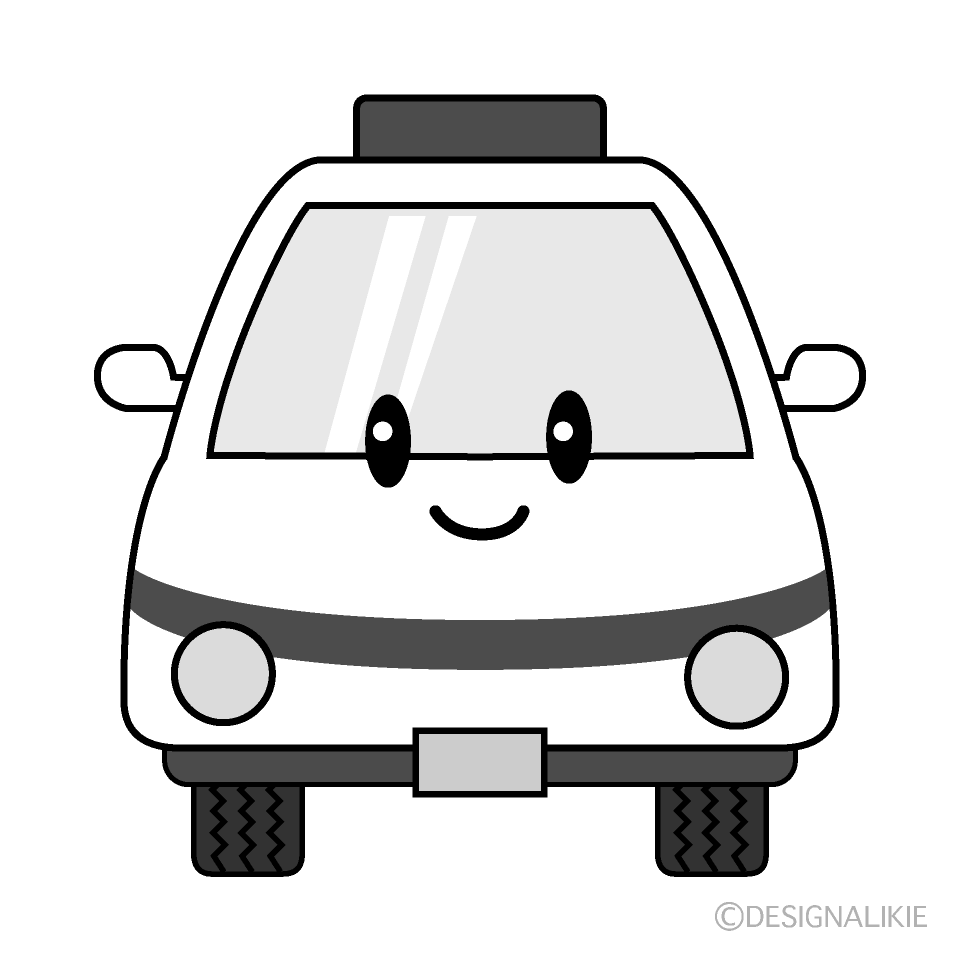 かわいい救急車白黒イラスト