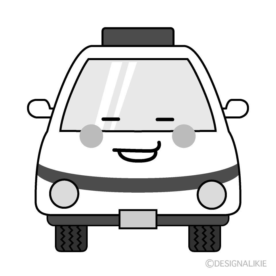 かわいいニヤリの救急車白黒イラスト