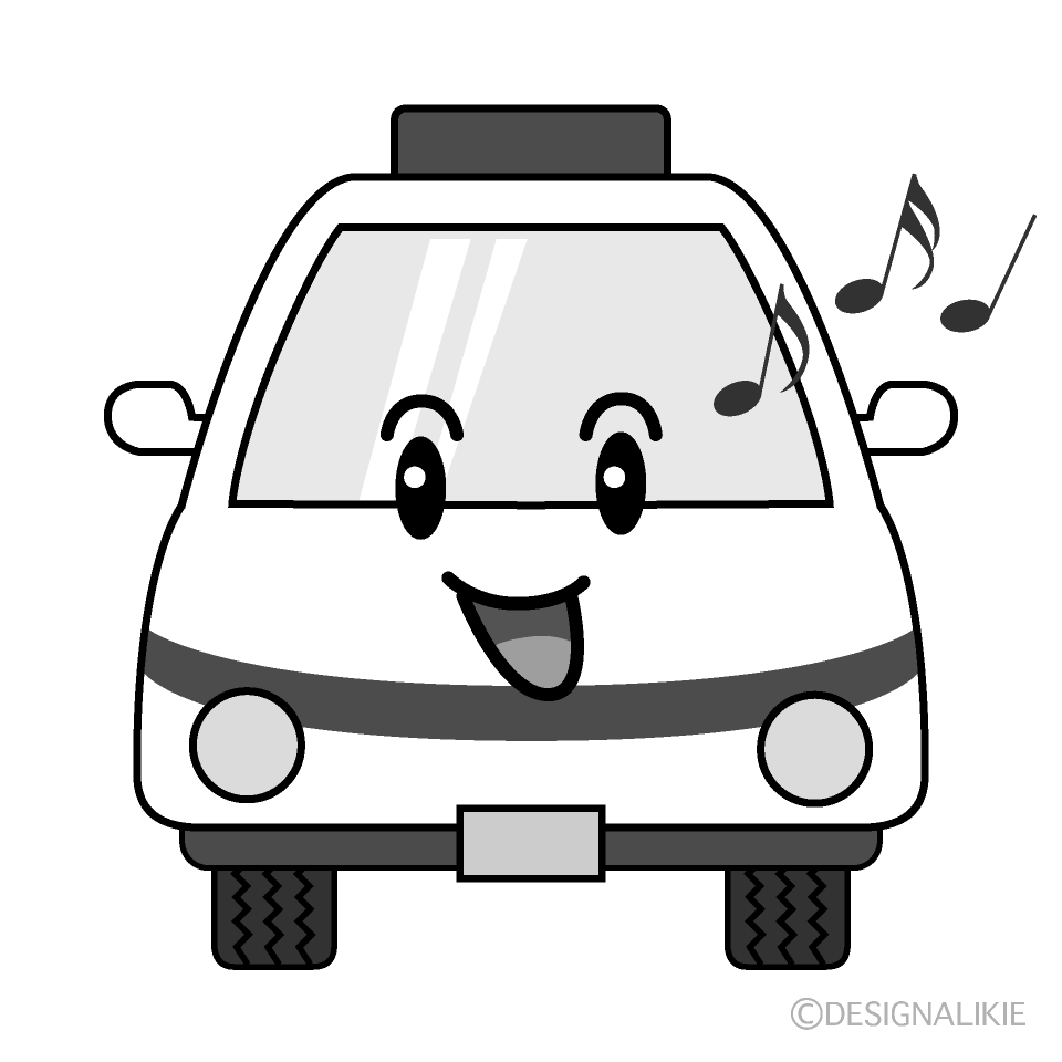 かわいい歌う救急車白黒イラスト