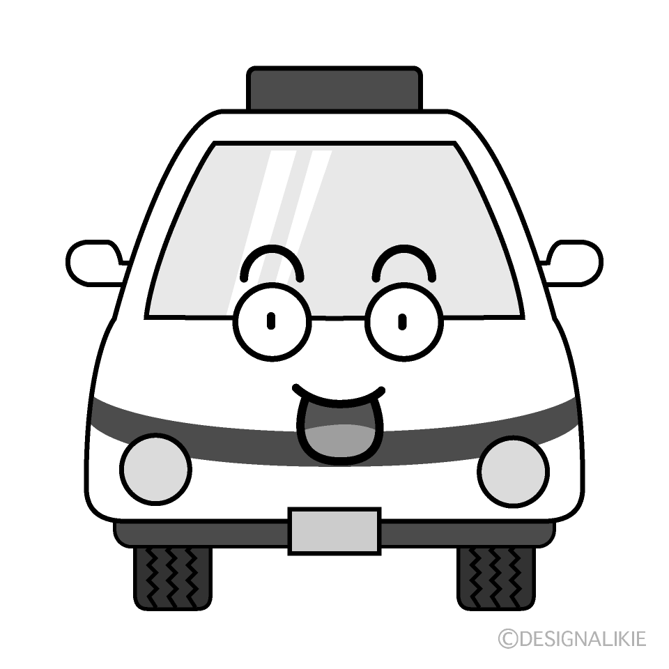 かわいい驚く救急車白黒イラスト