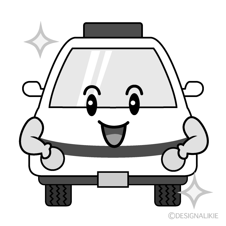 かわいい自信満々の救急車白黒イラスト