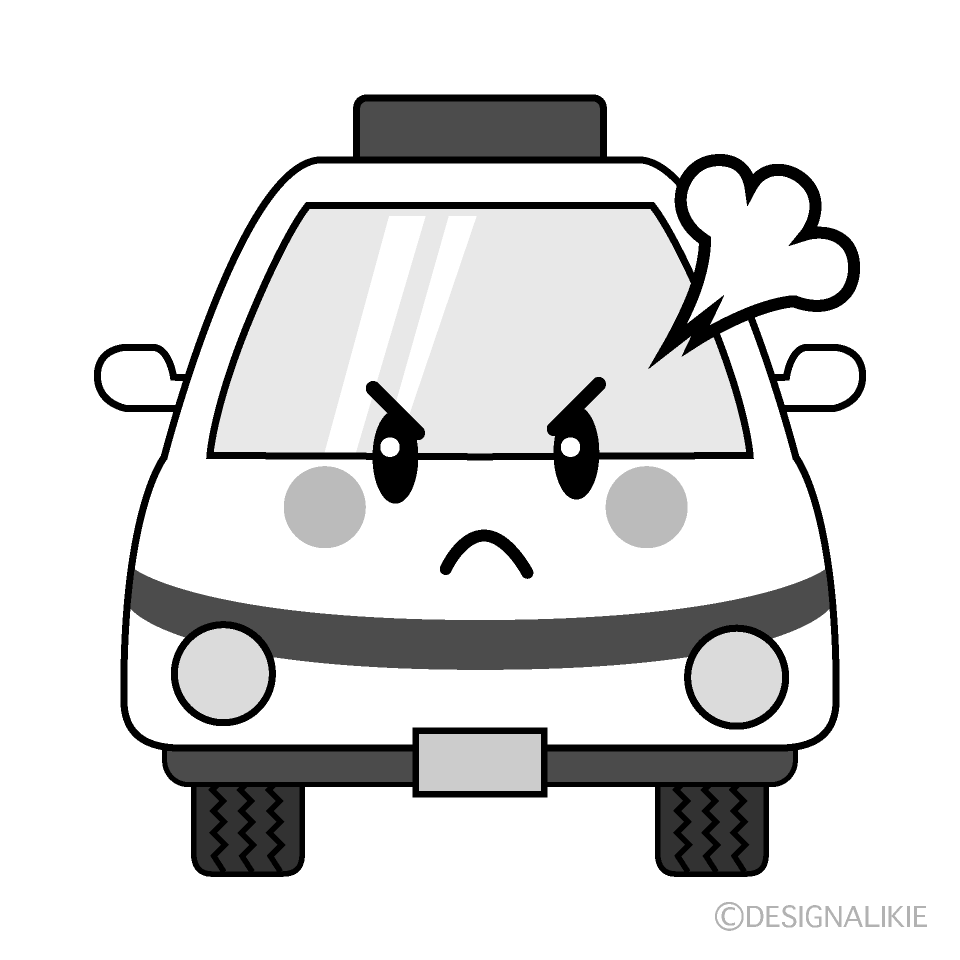 かわいい怒る救急車白黒イラスト